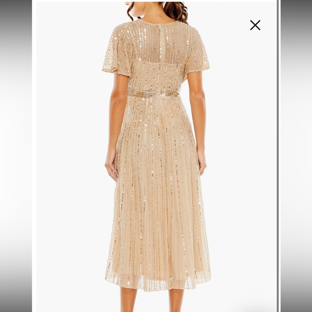 Mac Duggal Empire Waist Embellished Short Sleeved Dress taupe champagne size 16 - Picture 3 of 5